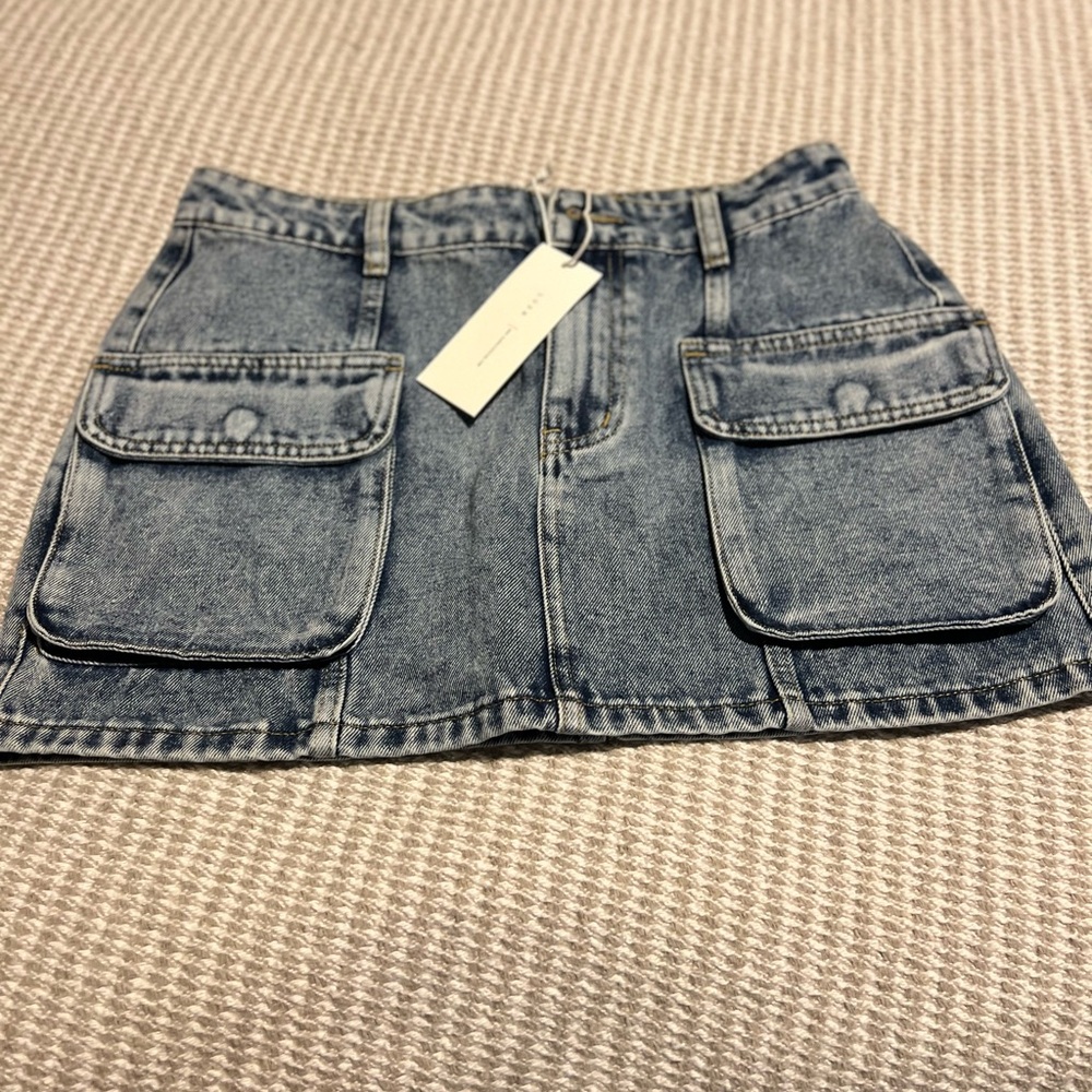 Lush Blue Denim Mini Skirt with Pockets
